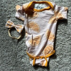 Copper pearl Cutie onesie with matching bow - newborn